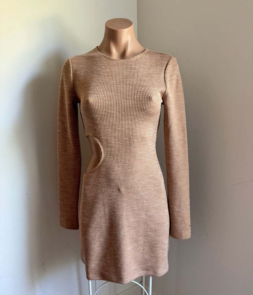 Reformation Ribbed Cutout Long Sleeve Mini Dress Size S